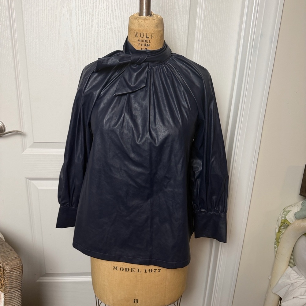 Rachel Comey Maritime Blue
Navy Long Sleeve Faux Leather
Button & Tie Back Top - Picture 4 of 10